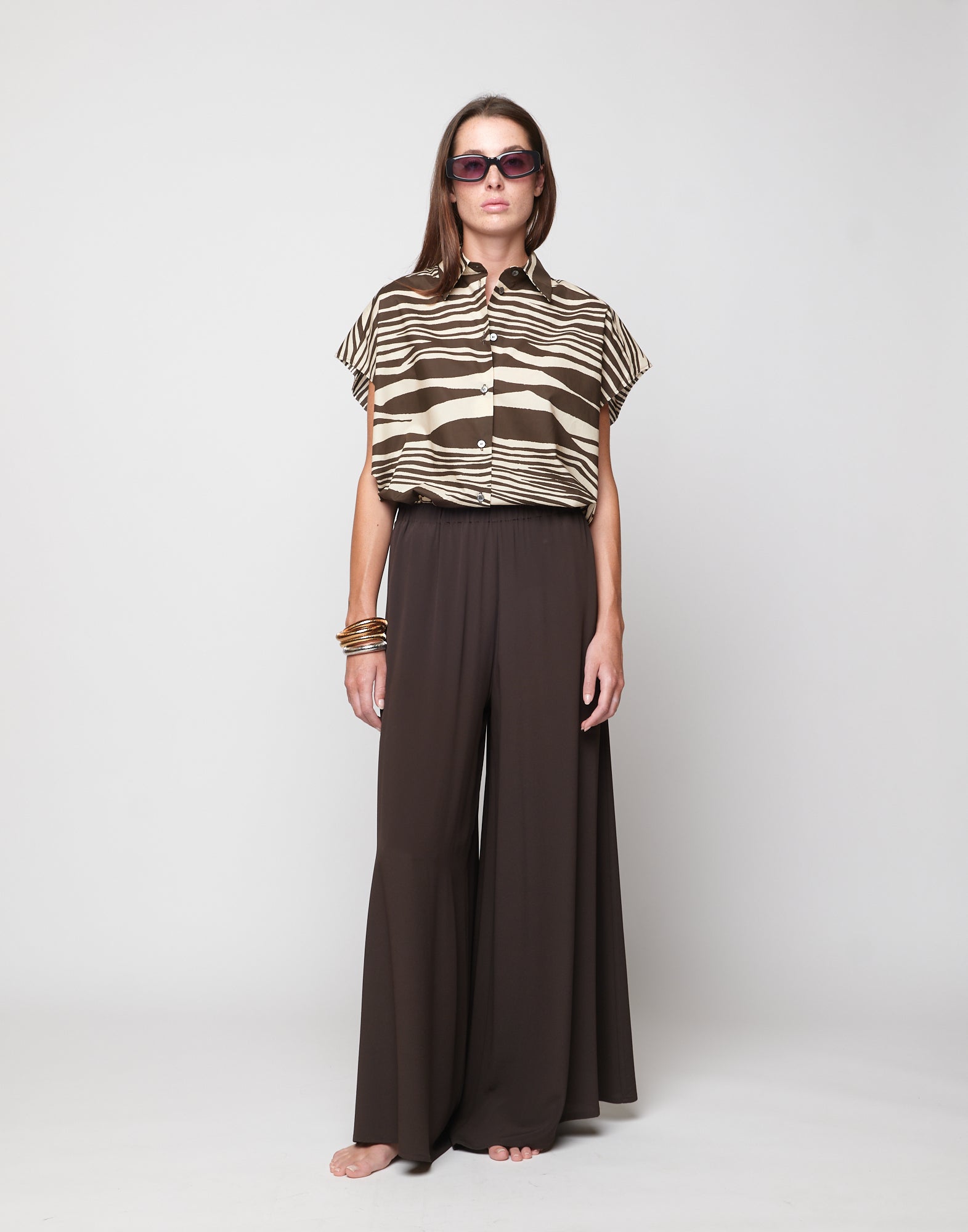 Pantaloni Wide-Leg in Crepe de Chine Ciocco