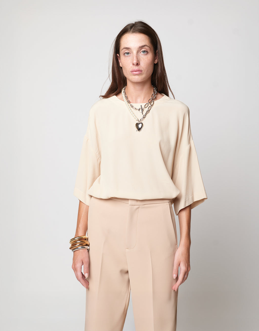 T-shirt in Crepe de Chine Sabbia