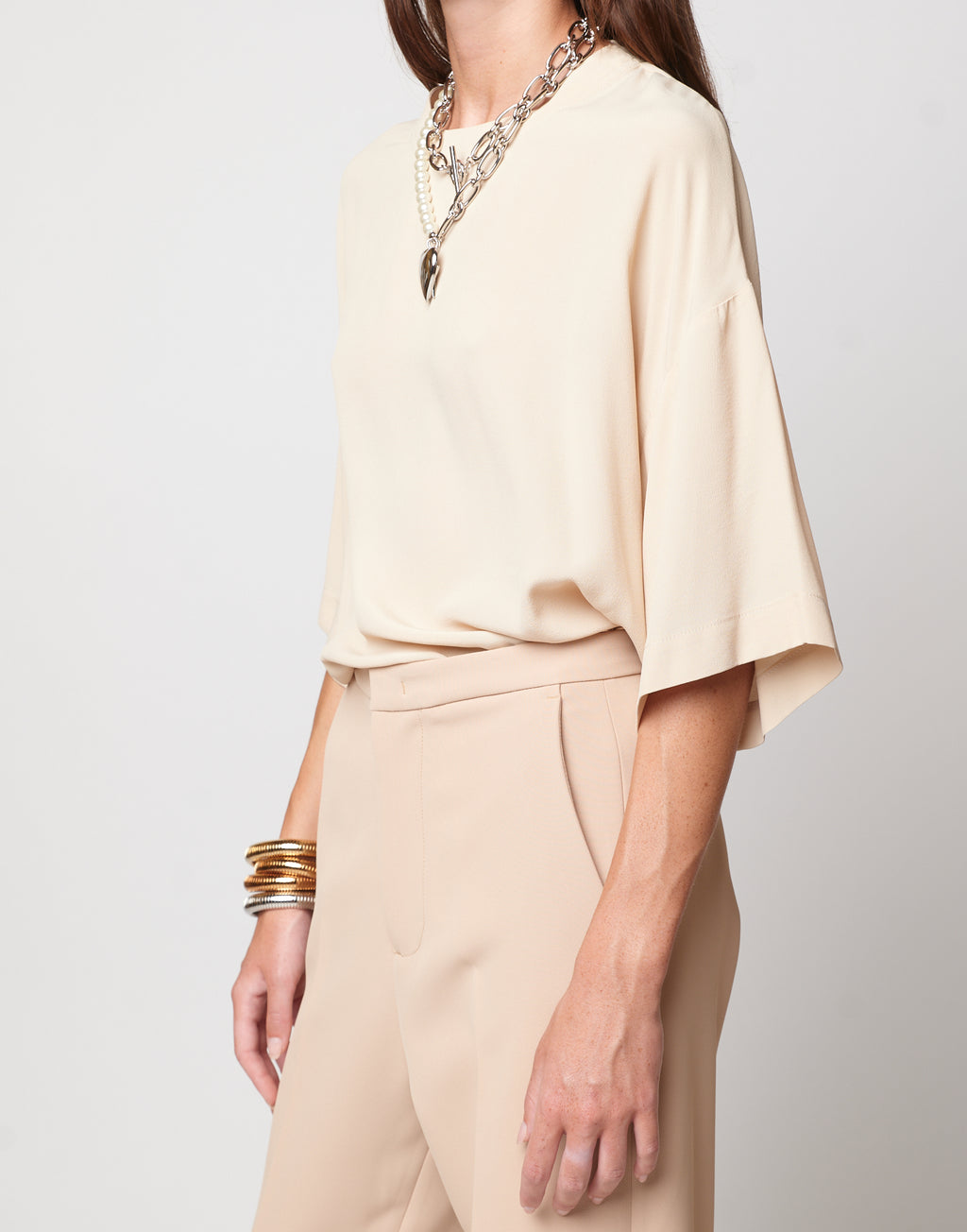 T-shirt in Crepe de Chine Sabbia