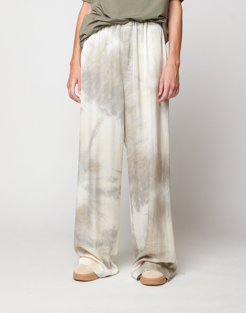 Pantaloni Wide-Leg in Viscosa Tie-Dye Pomice