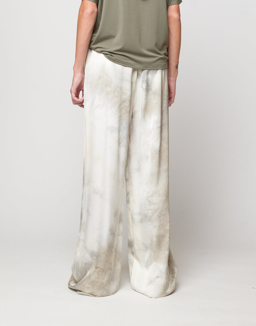 Pantaloni Wide-Leg in Viscosa Tie-Dye Pomice