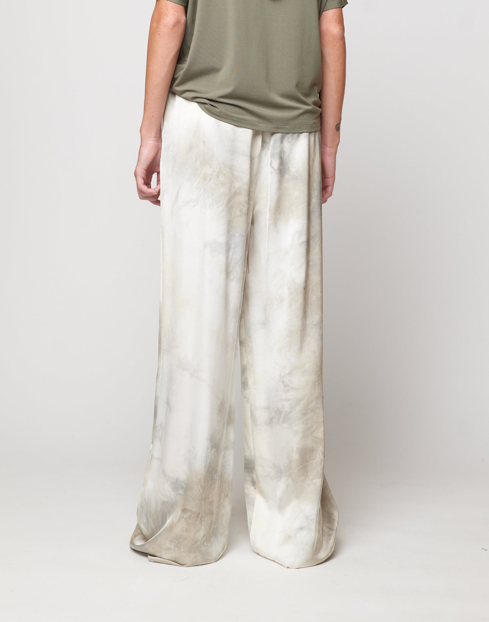 Pantaloni Wide-Leg in Viscosa Tie-Dye Pomice