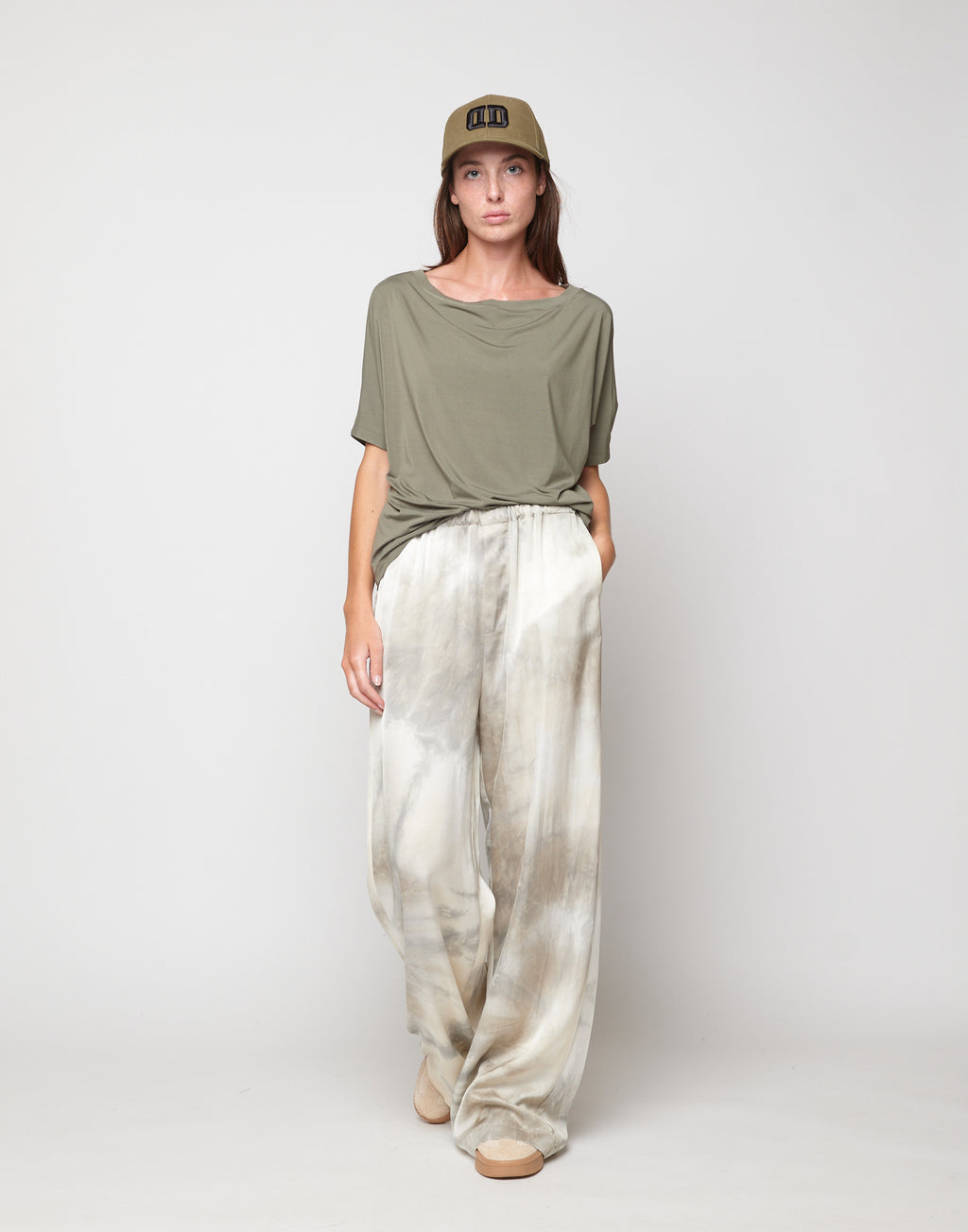 Pantaloni Wide-Leg in Viscosa Tie-Dye Pomice