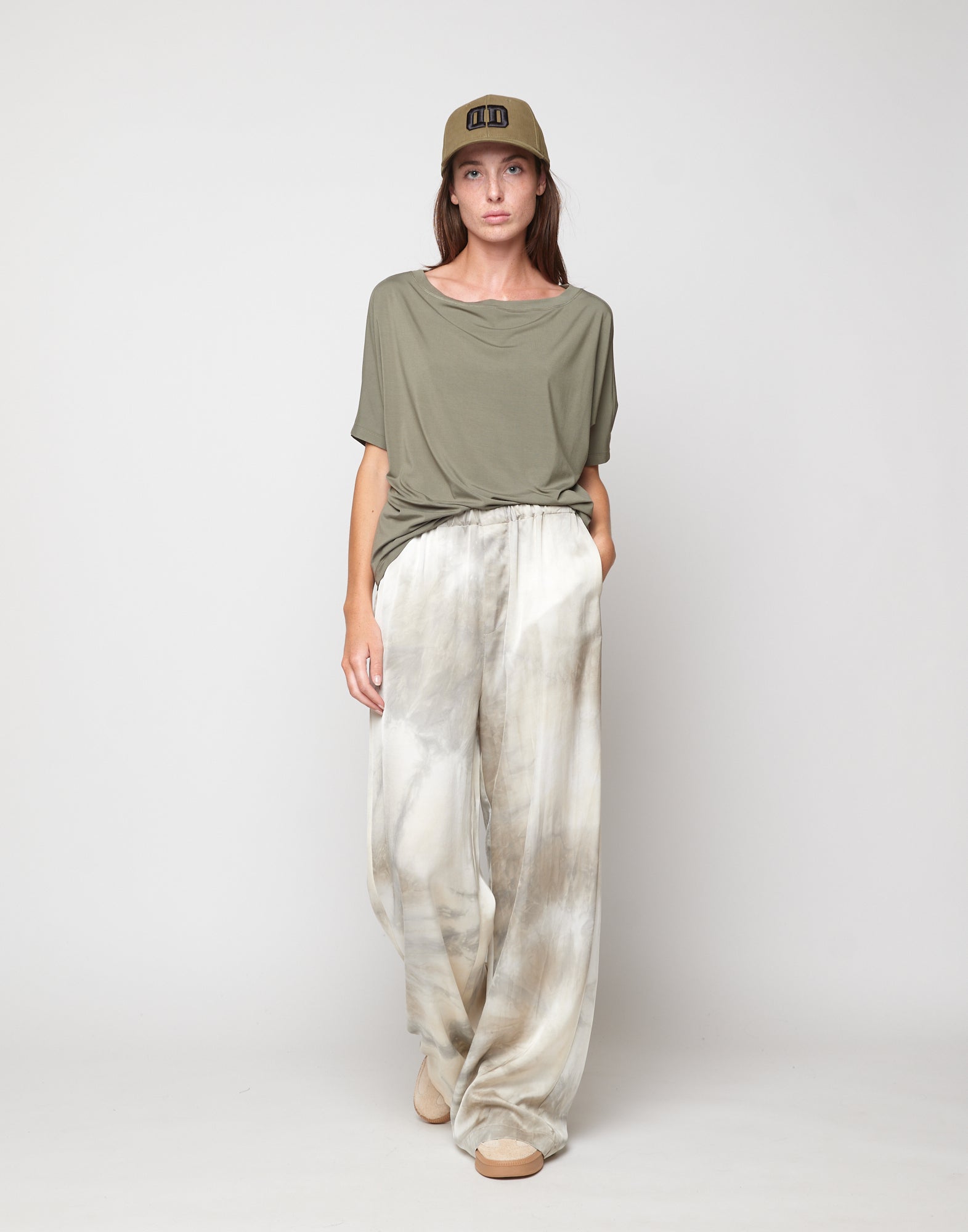 Pantaloni Wide-Leg in Viscosa Tie-Dye Pomice