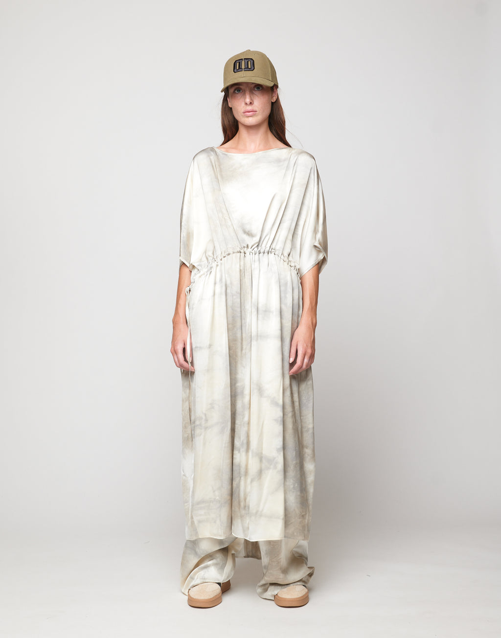 Abito a Sacchetto in Viscosa Tie-Dye Pomice