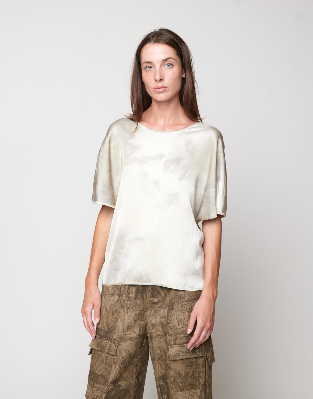 Blusa Kimono in Viscosa Tie-Dye Pomice