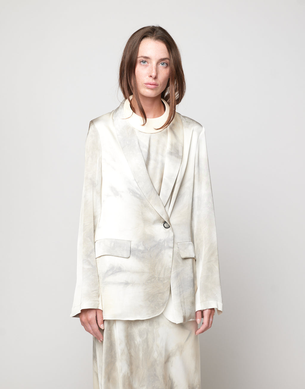 Giacca Smoking Decostruita in Viscosa Tie-Dye Pomice