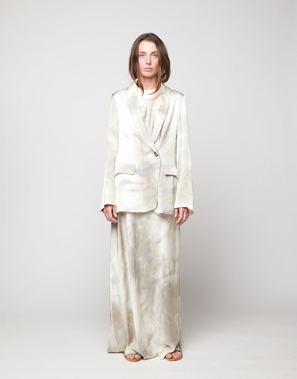 Giacca Smoking Decostruita in Viscosa Tie-Dye Pomice
