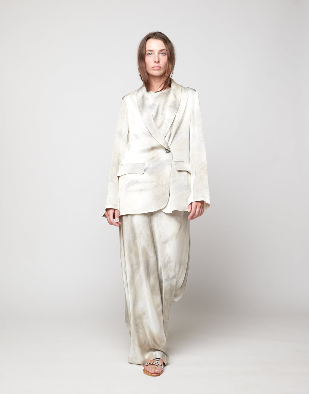 Giacca Smoking Decostruita in Viscosa Tie-Dye Pomice