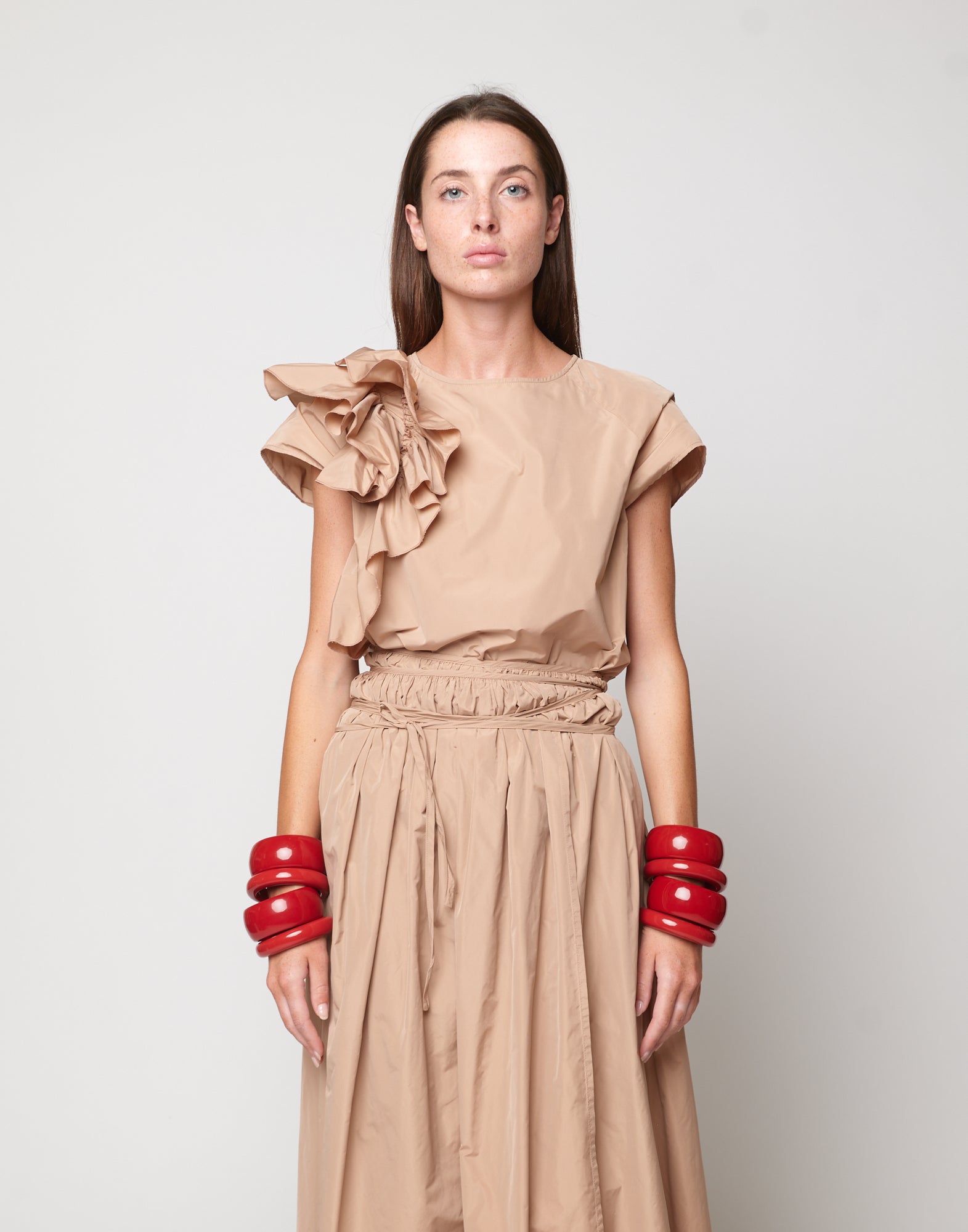Top con Ruches in Taffetà Nude