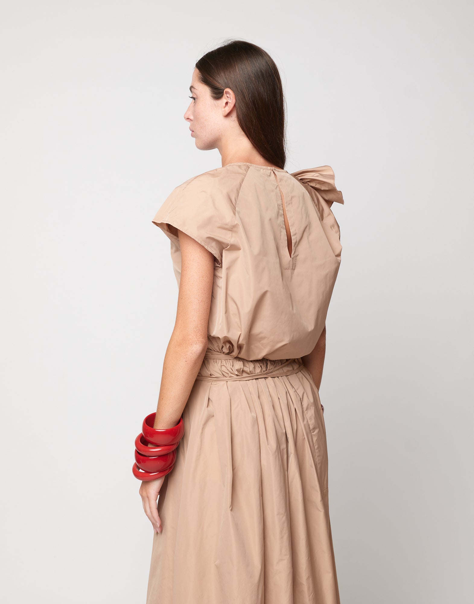 Top con Ruches in Taffetà Nude