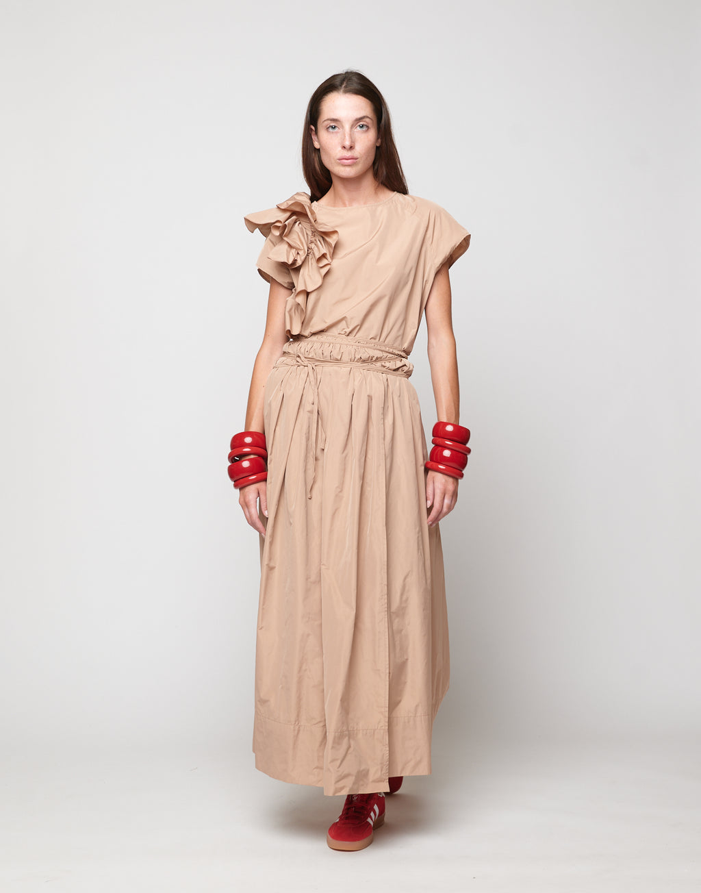 Top con Ruches in Taffetà Nude