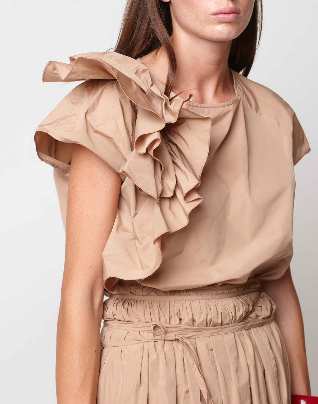 Top con Ruches in Taffetà Nude