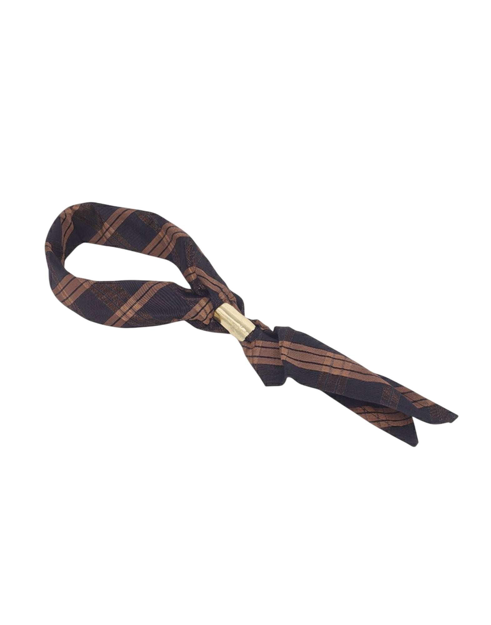 Foulard Triangolo in Tafffetà Madras Nero/Gianduia