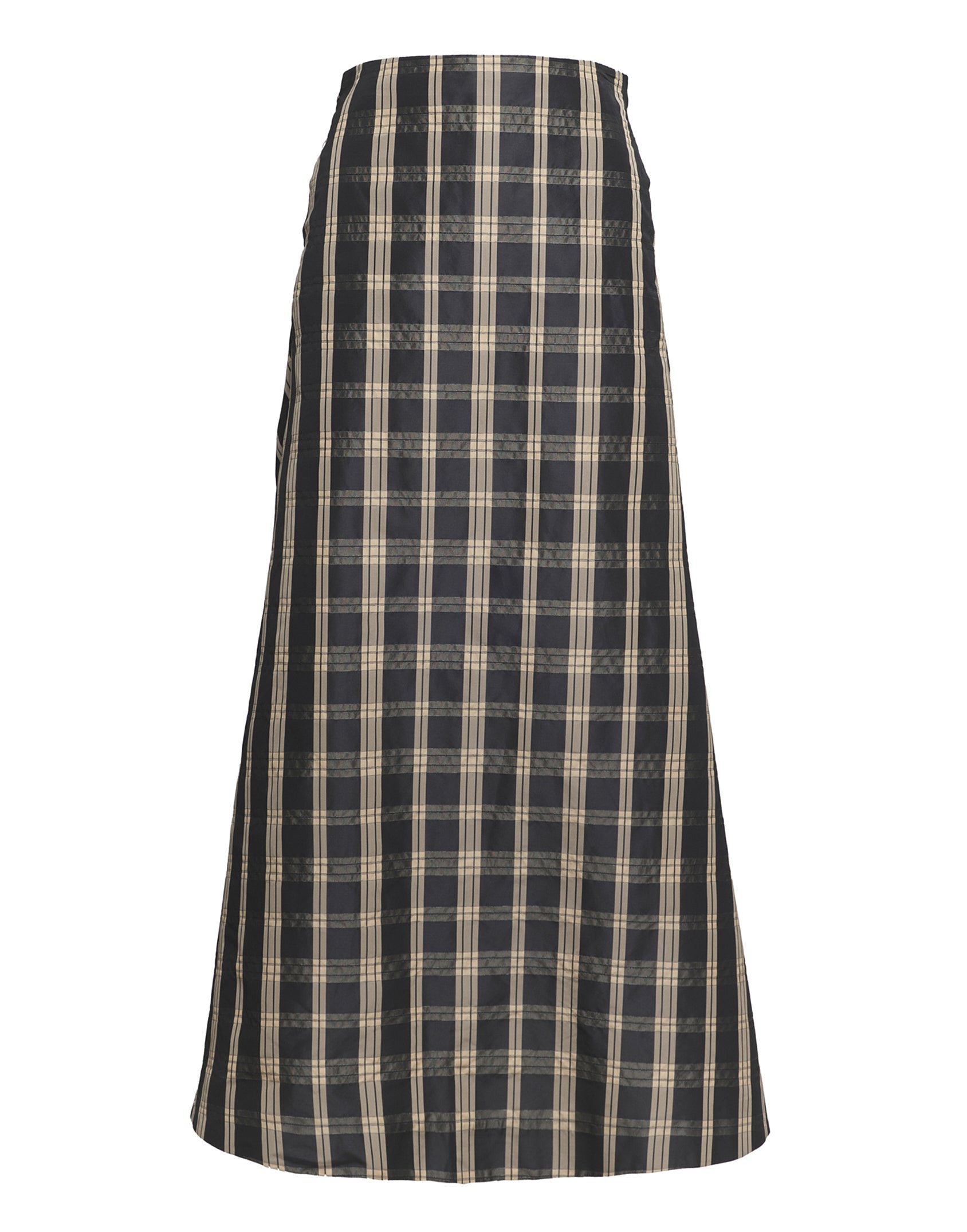 Gonna Lunga in Taffetà Madras Nero/Sabbia
