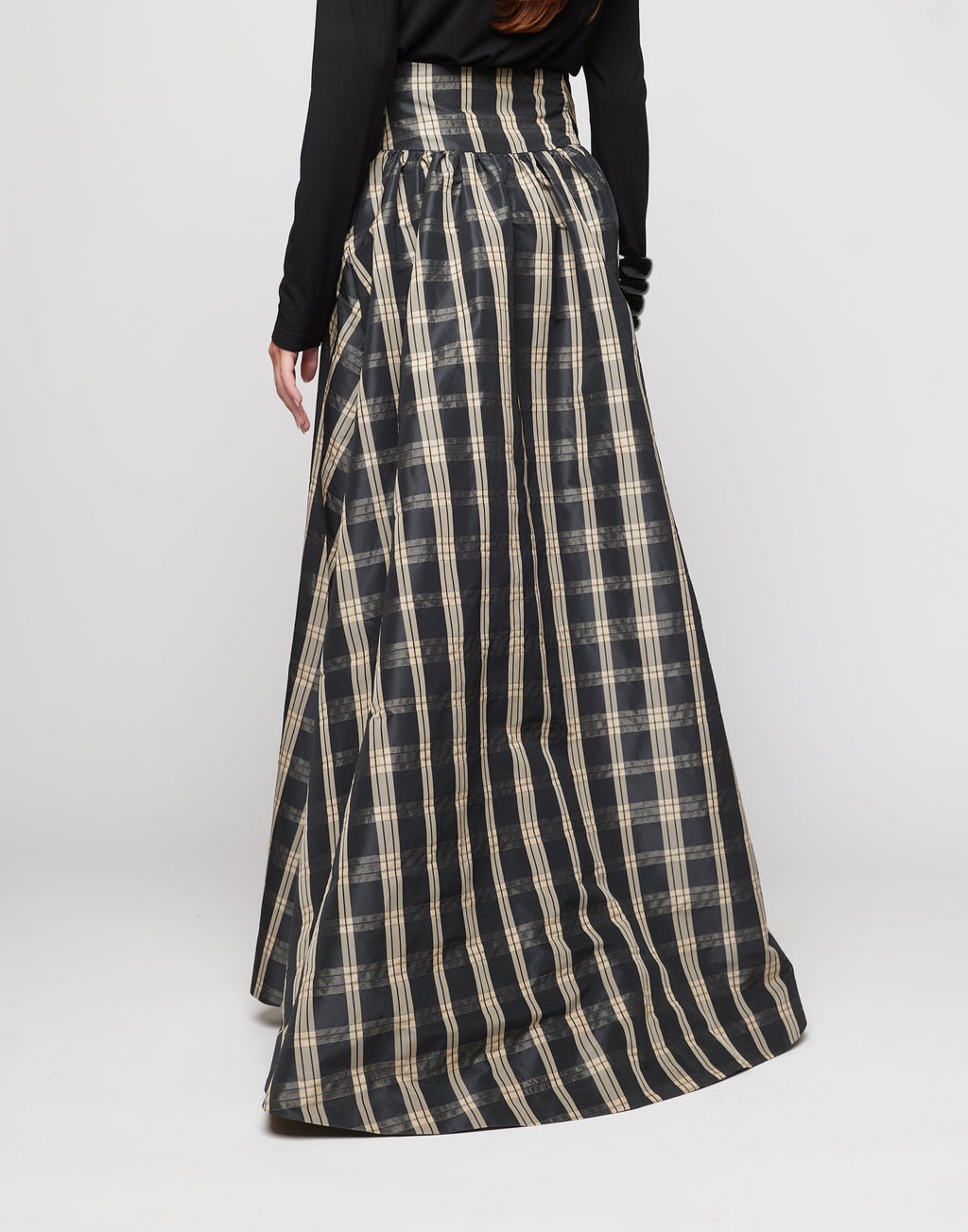 Gonna Lunga in Taffetà Madras Nero/Sabbia