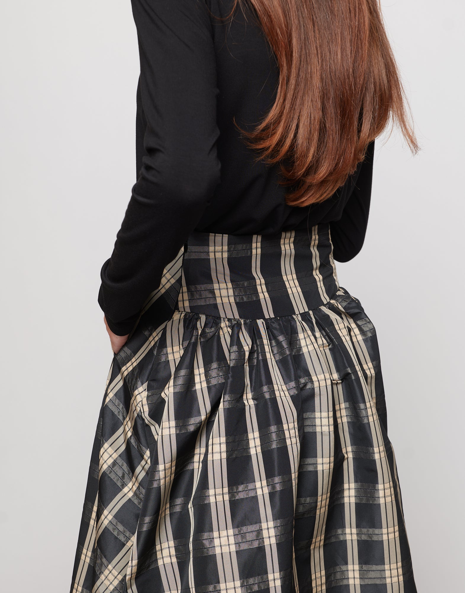 Gonna Lunga in Taffetà Madras Nero/Sabbia