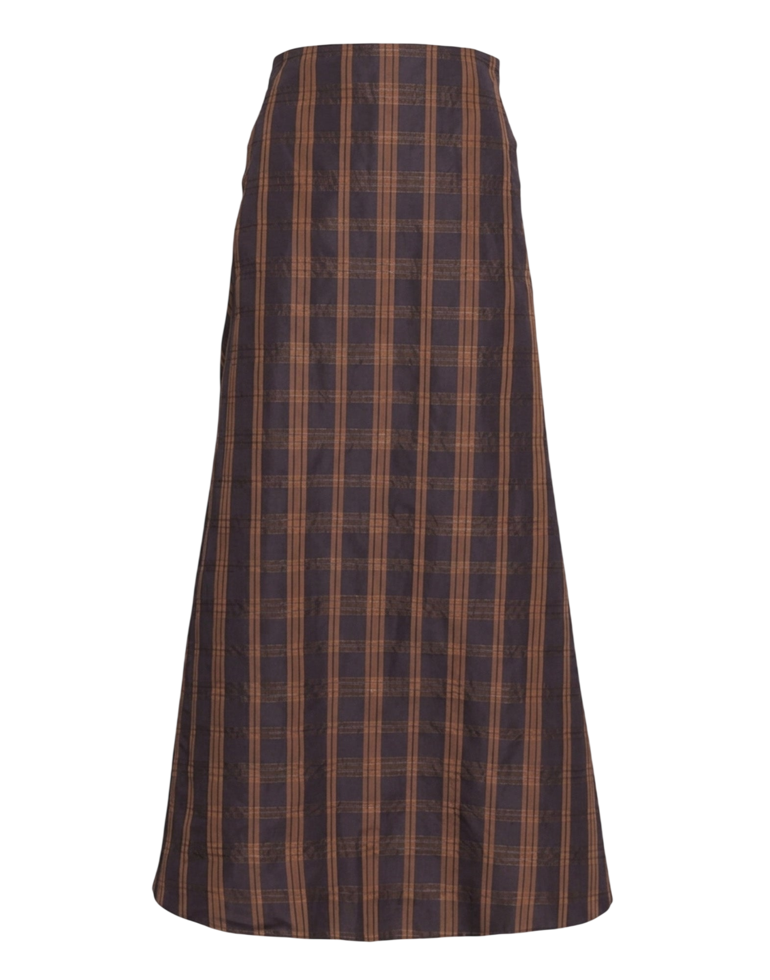 Gonna Lunga in Taffetà Madras Nero/Gianduia