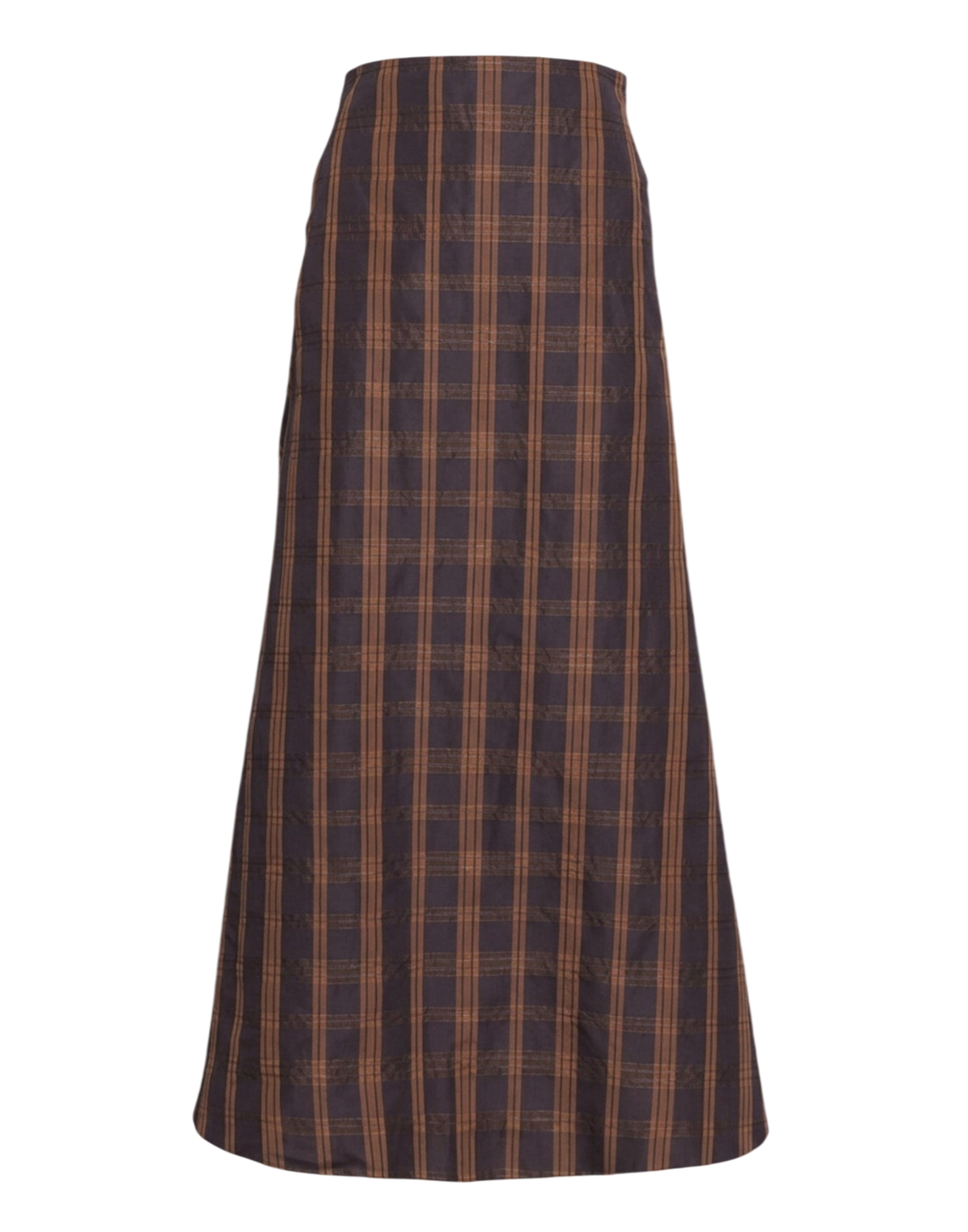 Jupe longue en taffetas Madras noir/gianduja