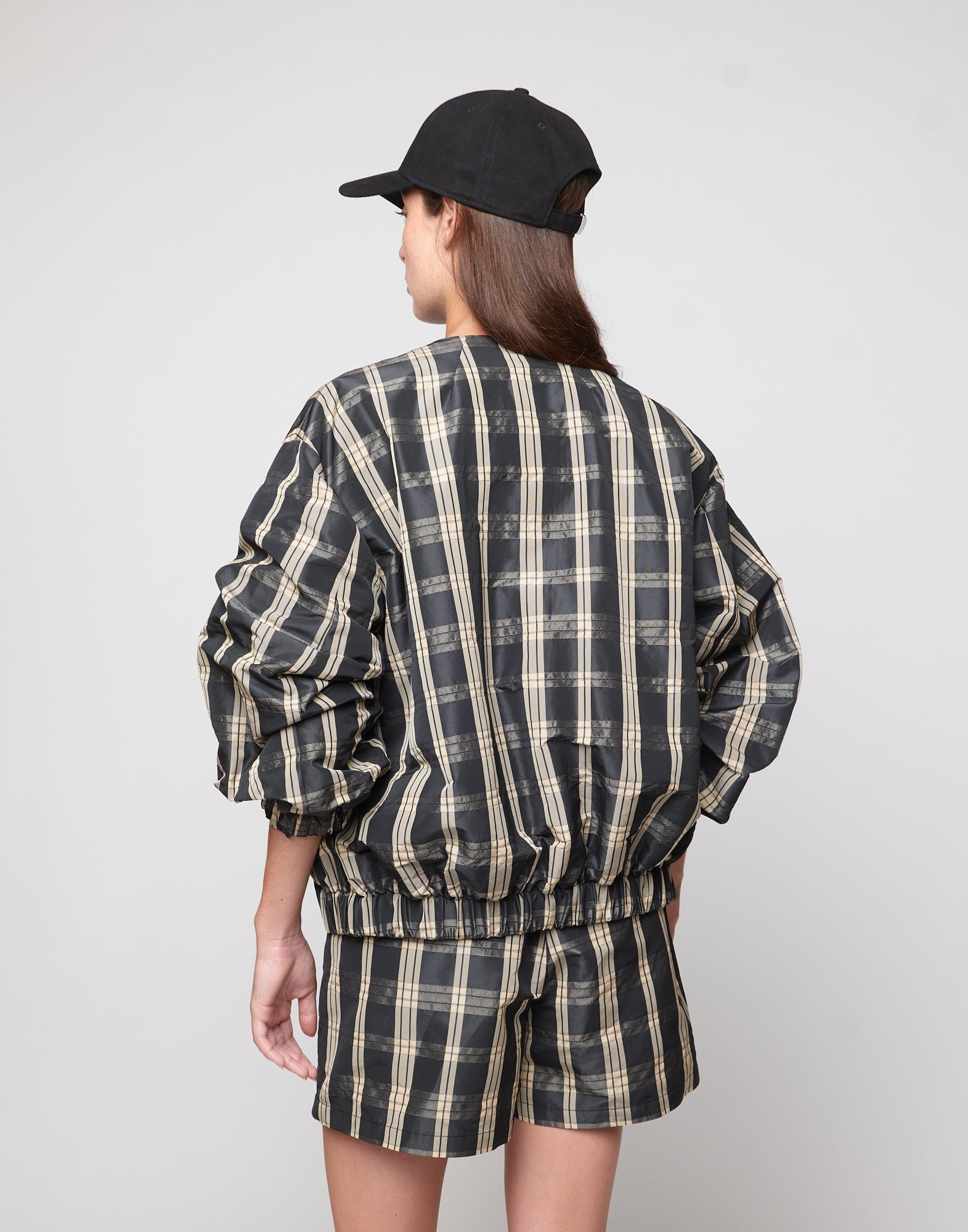 Bomber Foderato in Taffetà Madras Nero/Sabbia