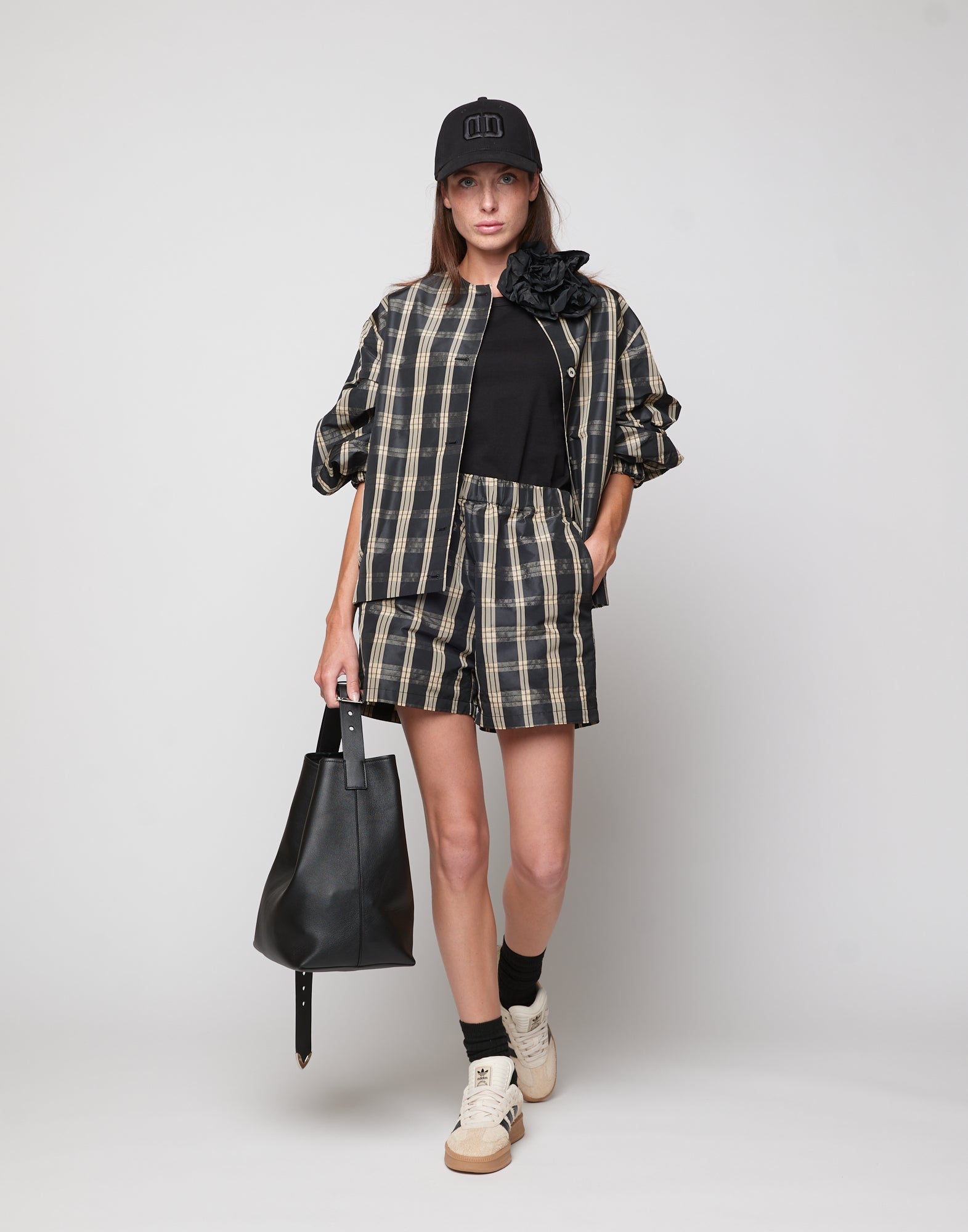 Bomber Foderato in Taffetà Madras Nero/Sabbia