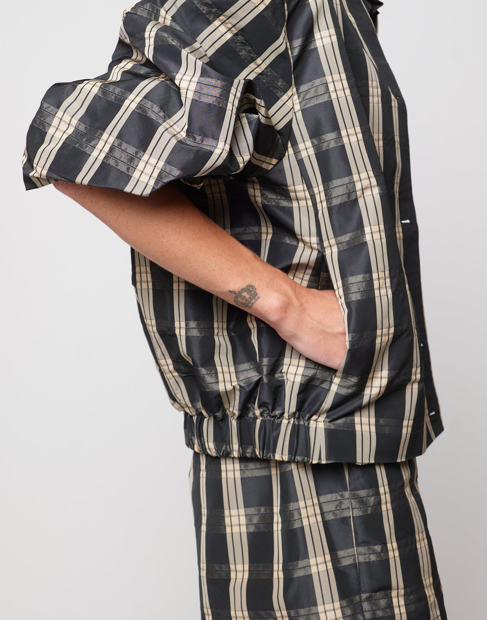 Bomber Foderato in Taffetà Madras Nero/Sabbia