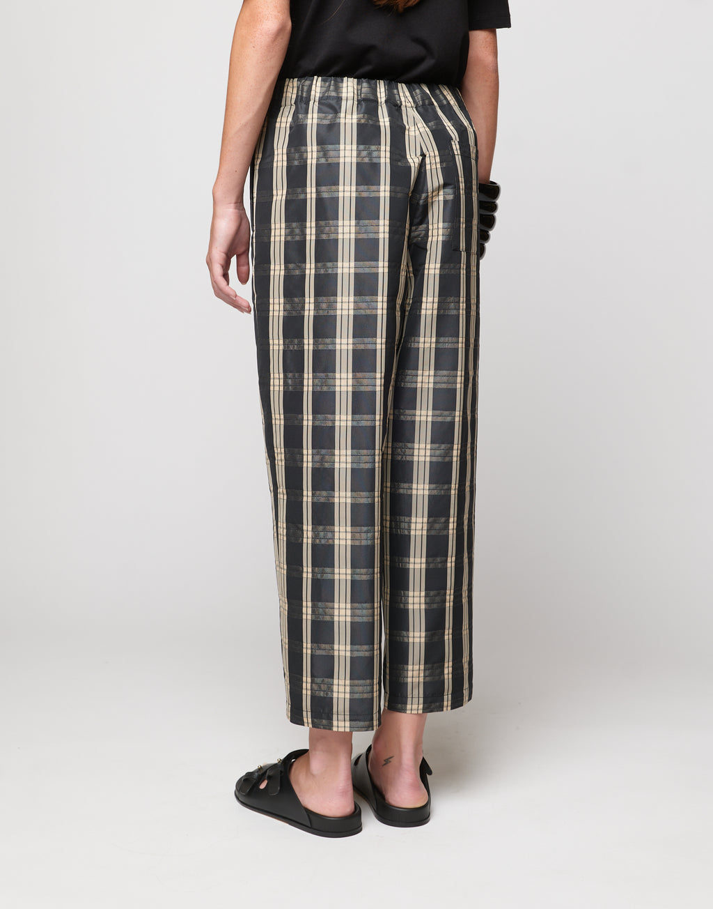 Pantaloni Japan in Taffetà Madras Madras Nero/Sabbia