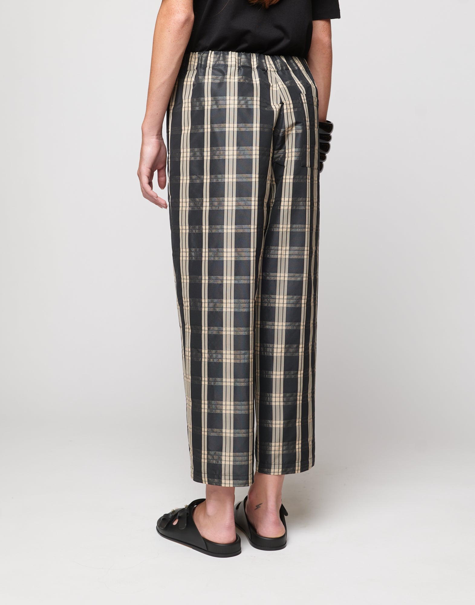 Pantaloni Japan in Taffetà Madras Madras Nero/Sabbia