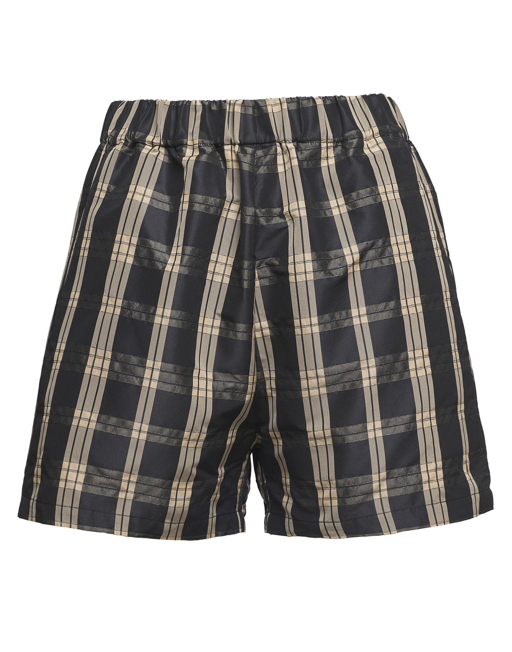 Shorts in Tafffetà Madras Nero/Sabbia