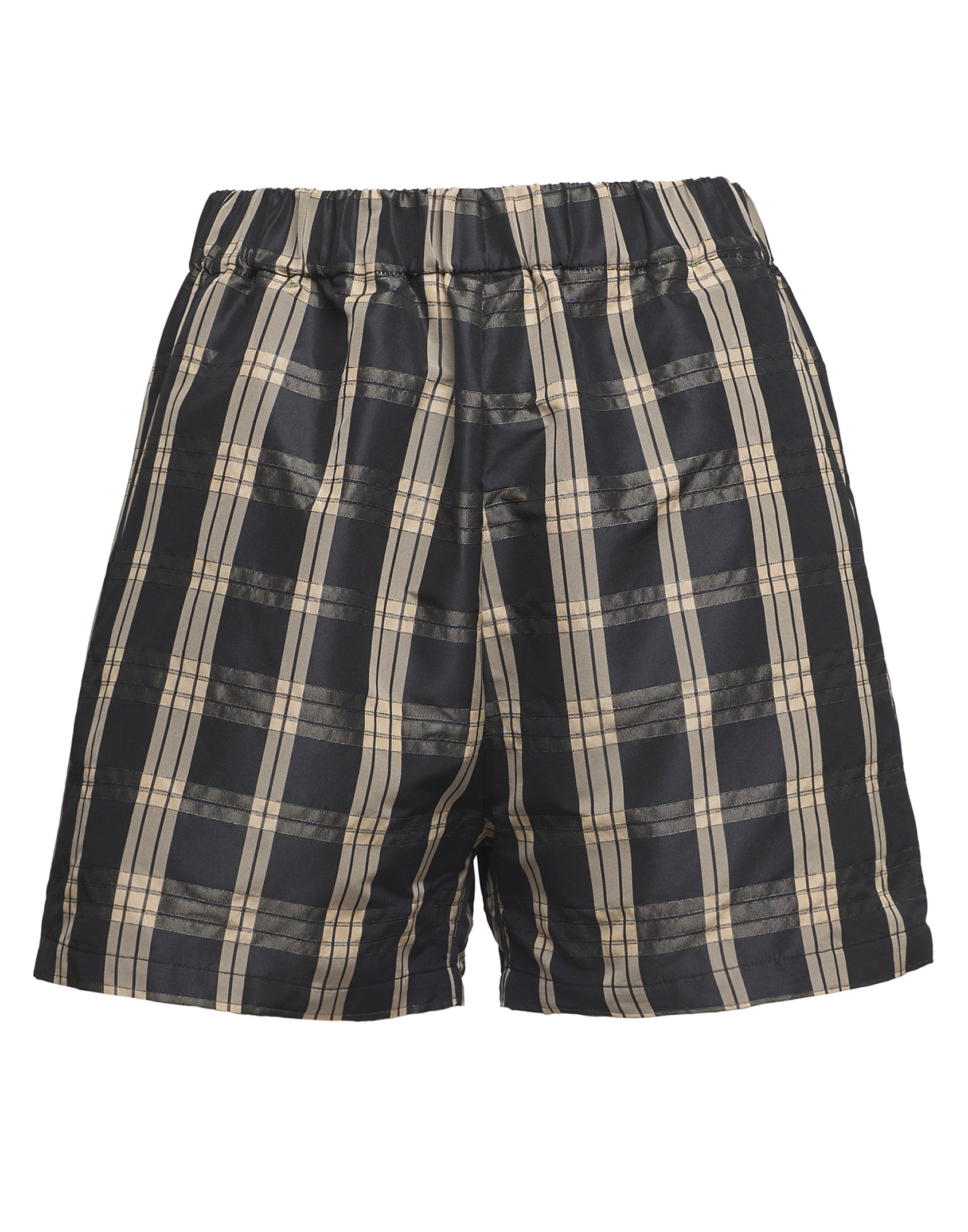 Shorts in Tafffetà Madras Nero/Sabbia