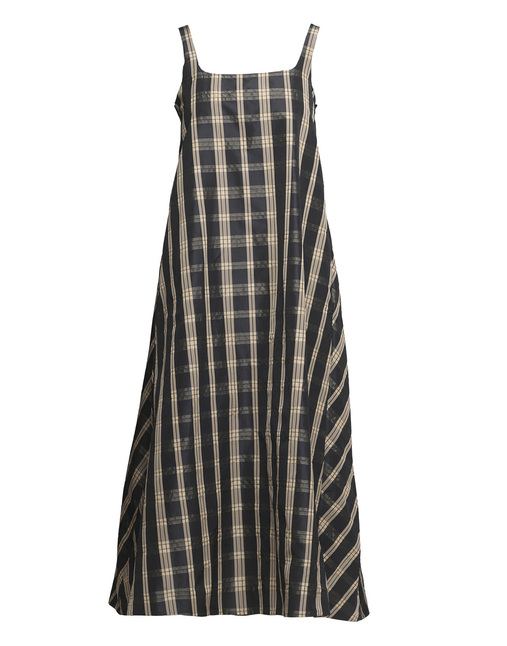 Abito Lungo in Taffetà Madras Nero/Sabbia