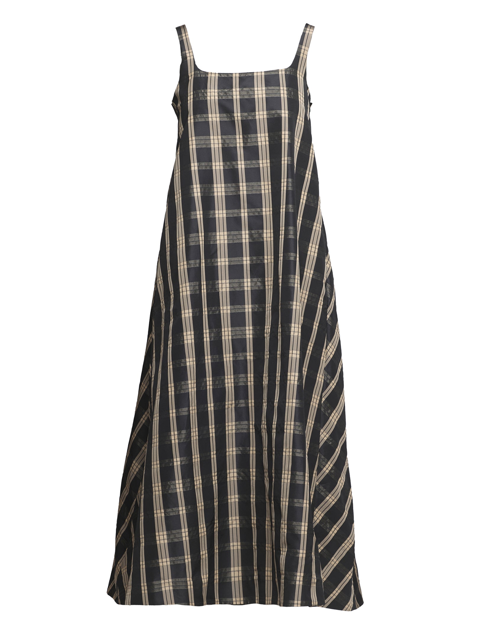 Abito Lungo in Taffetà Madras Nero/Sabbia