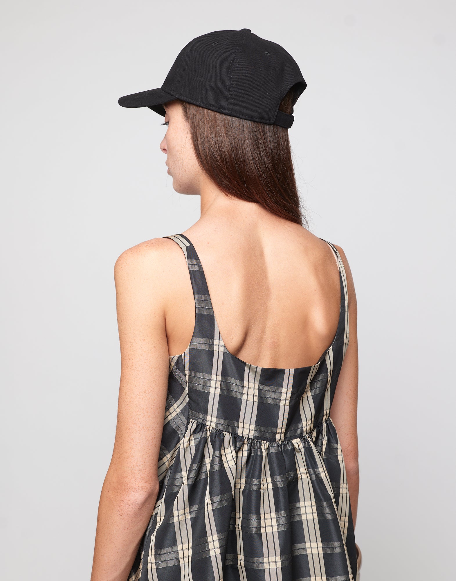 Abito Lungo in Taffetà Madras Nero/Sabbia