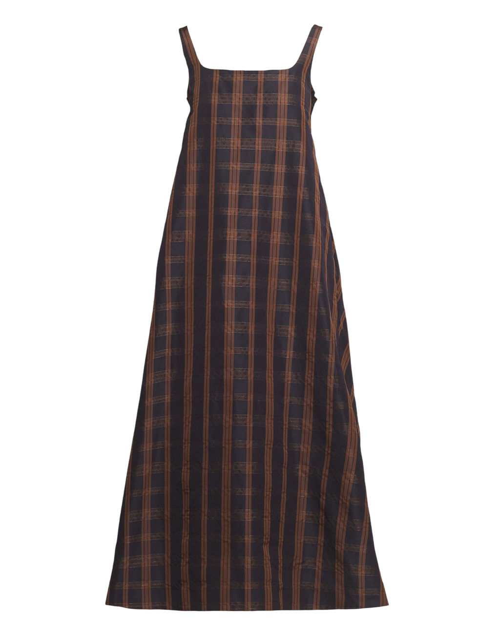 Black/Gianduia Madras Taffeta Long Dress