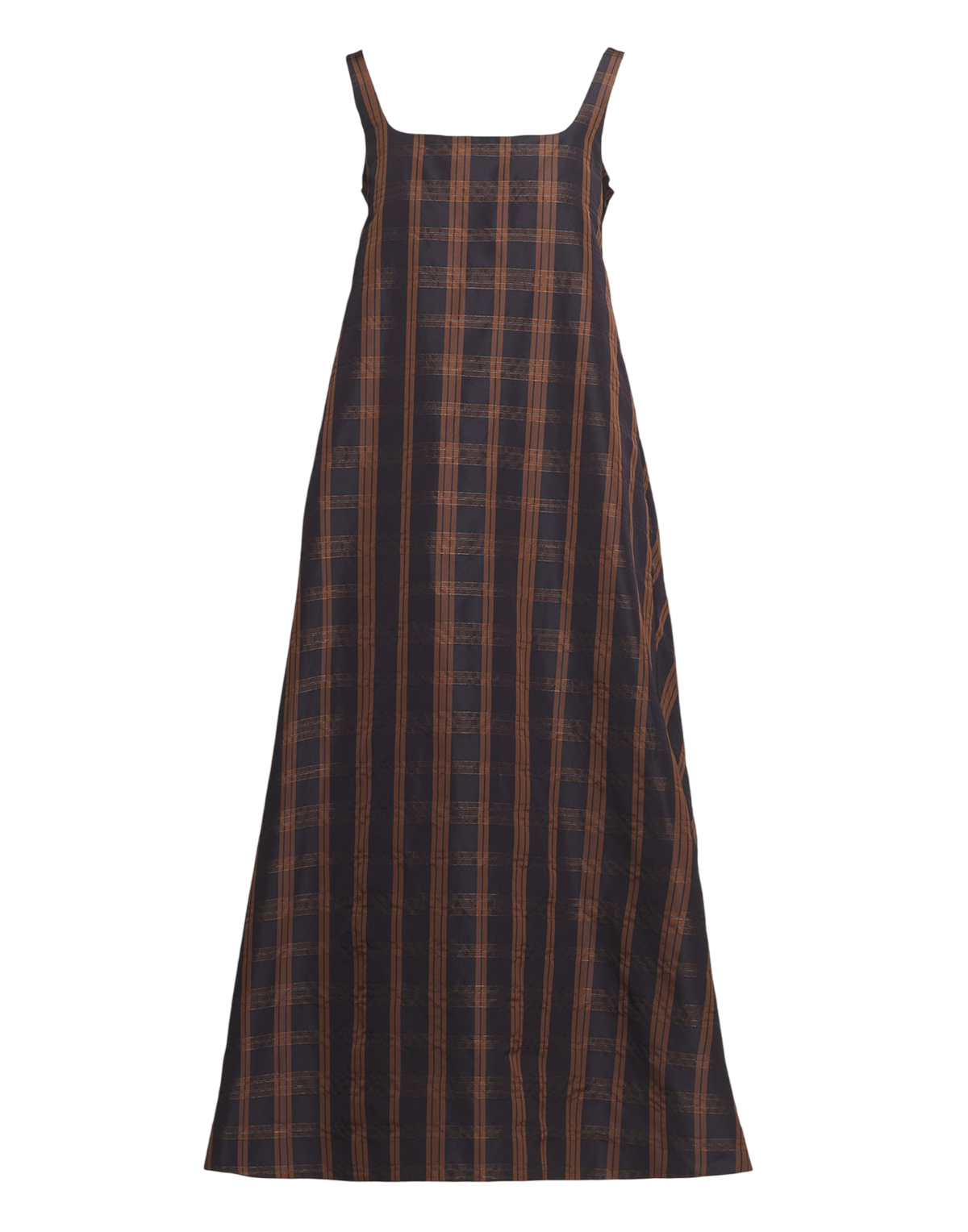 Black/Gianduia Madras Taffeta Long Dress