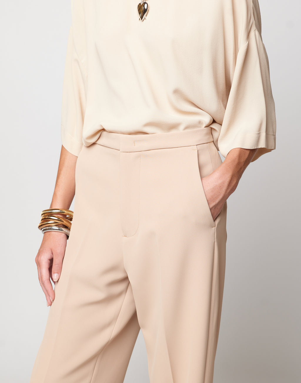 Pantaloni Dritti in Crepe Sablè Comfort Cialda