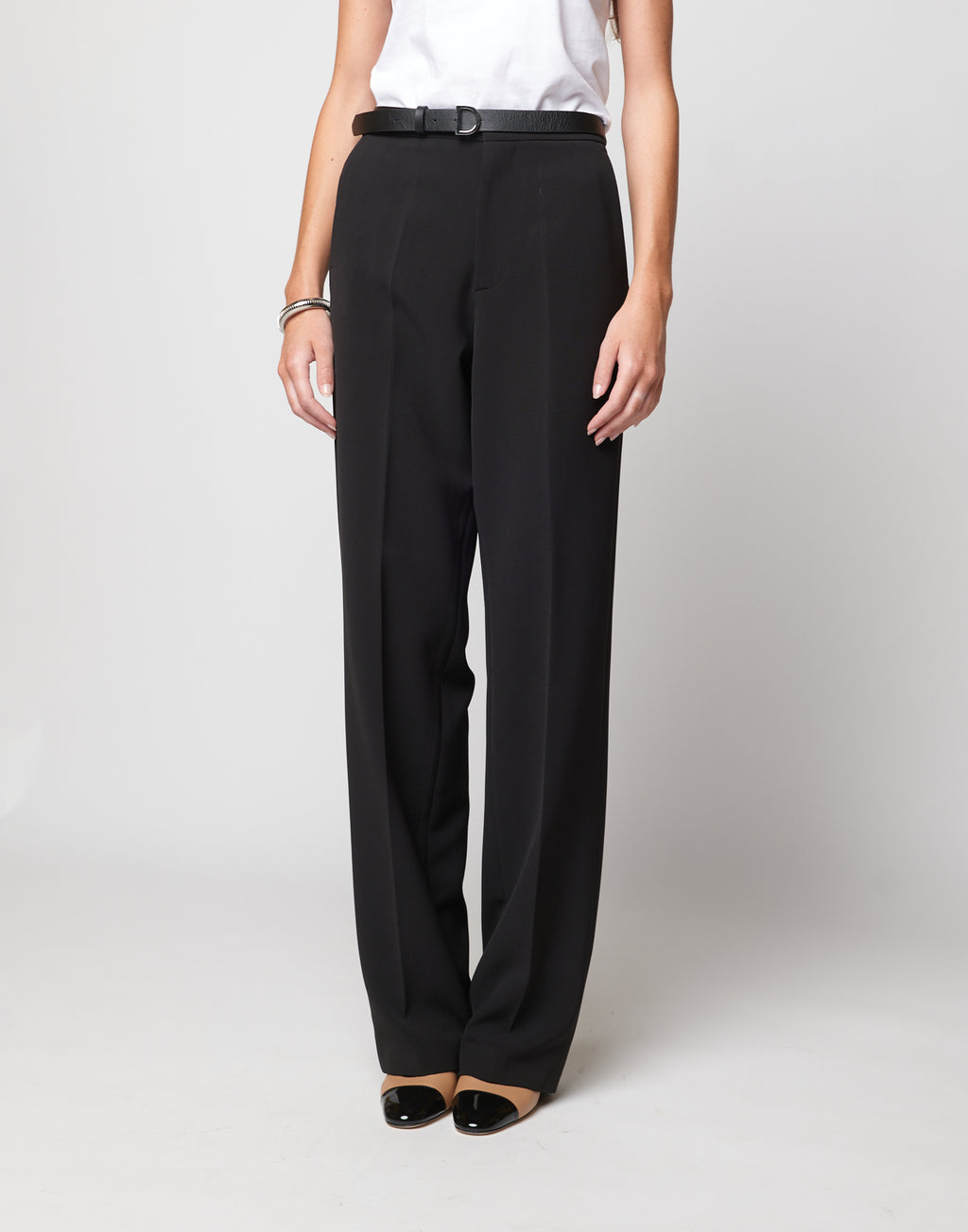 Pantaloni Dritti in Crepe Sablè Comfort Neri