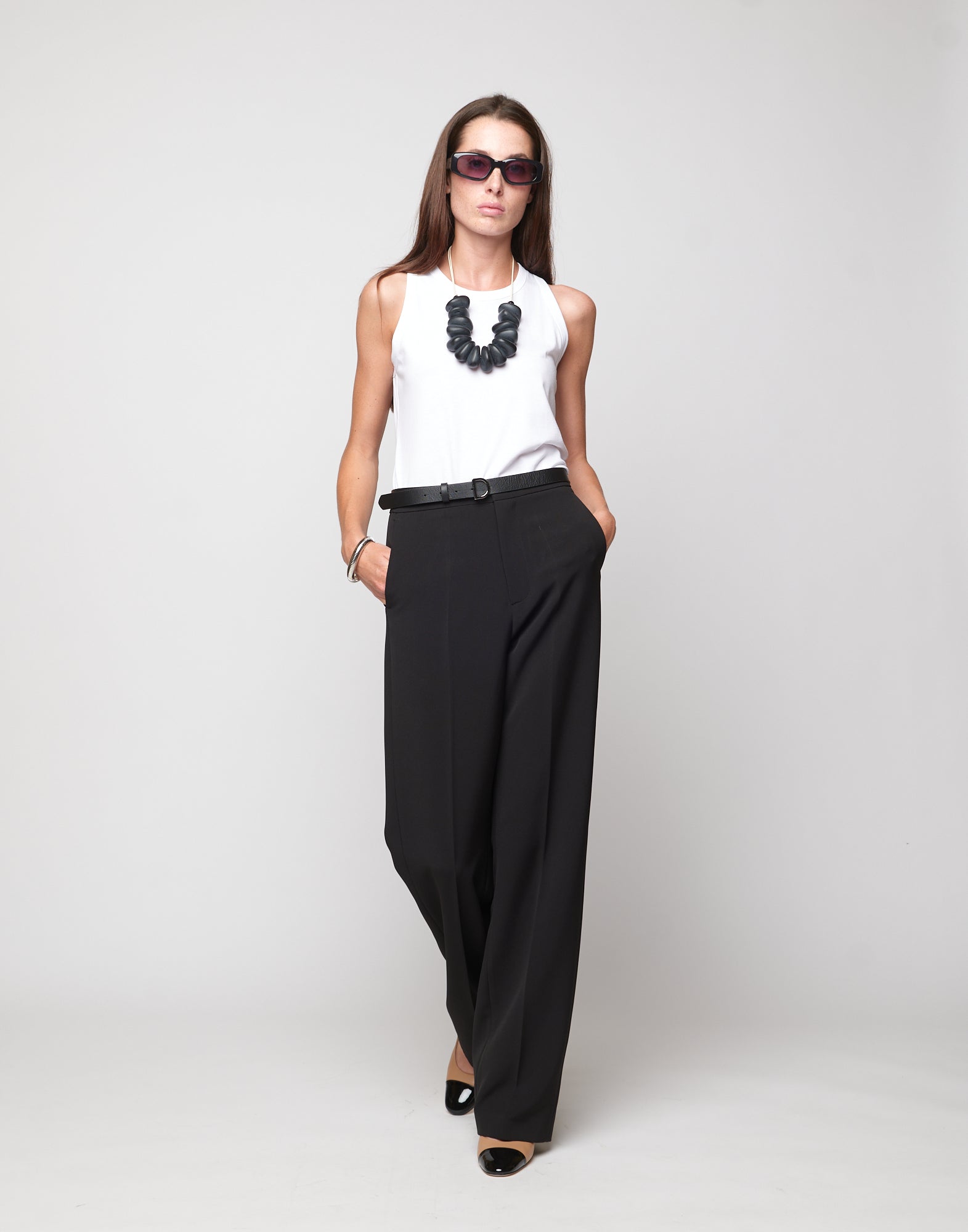 Pantaloni Dritti in Crepe Sablè Comfort Neri