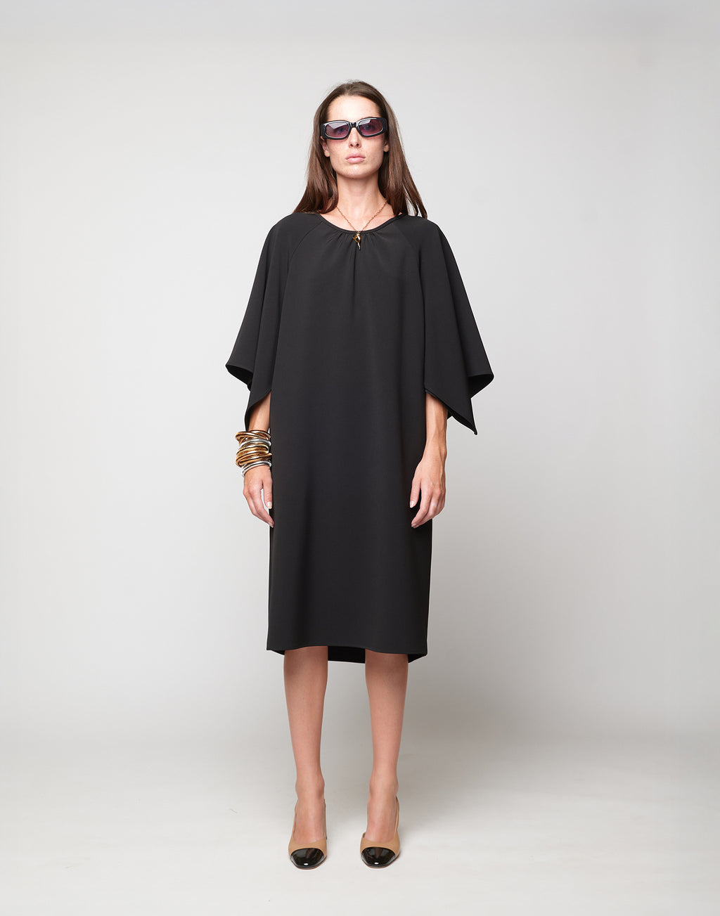 Abito Manica Farfalla in Crepe Sablé Comfort Nero