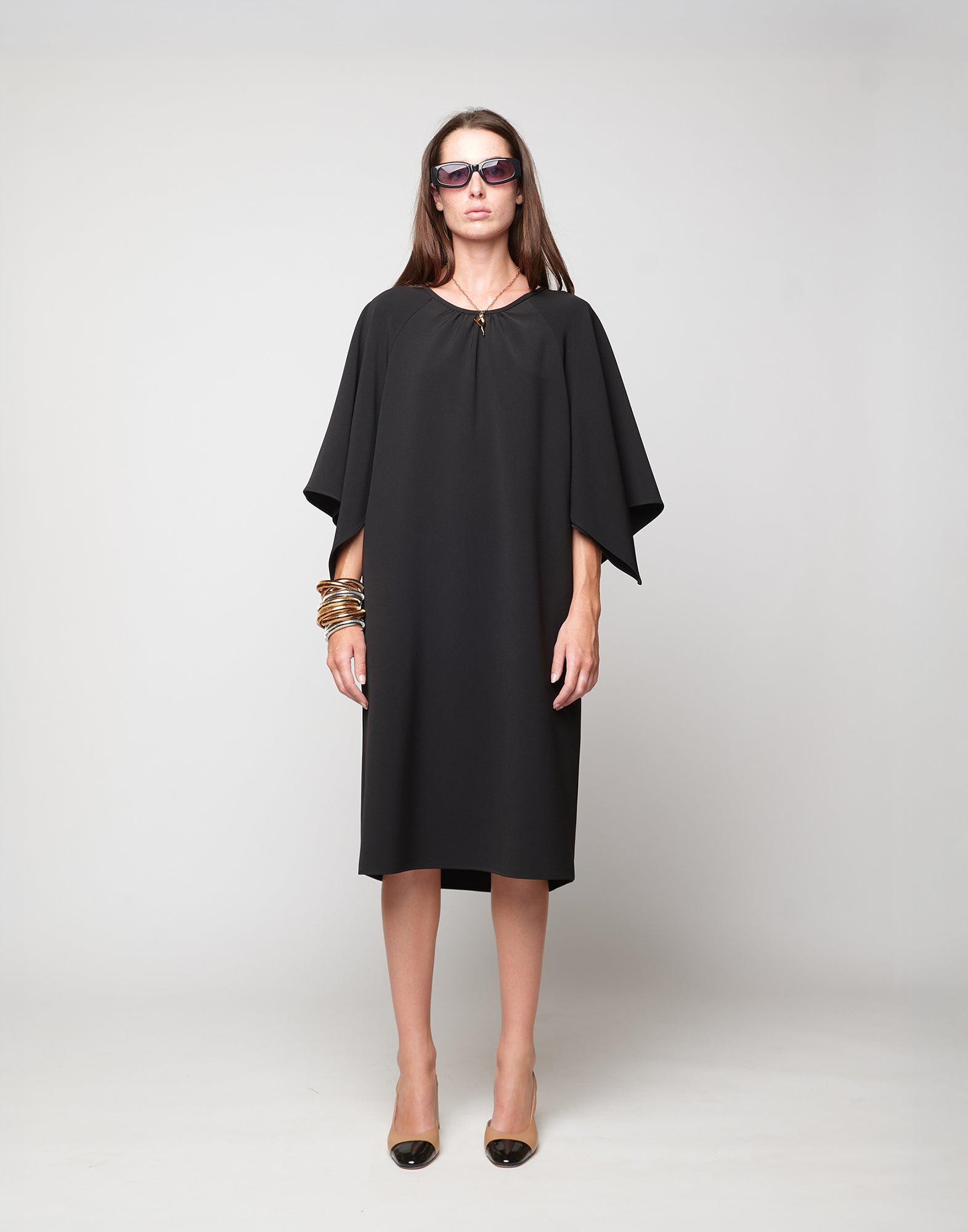 Abito Manica Farfalla in Crepe Sablé Comfort Nero