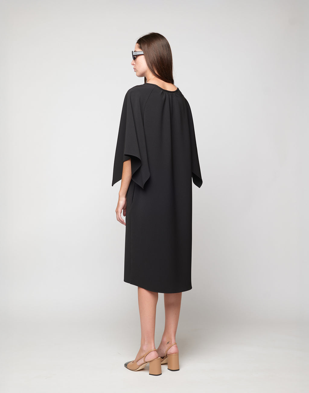 Abito Manica Farfalla in Crepe Sablé Comfort Nero