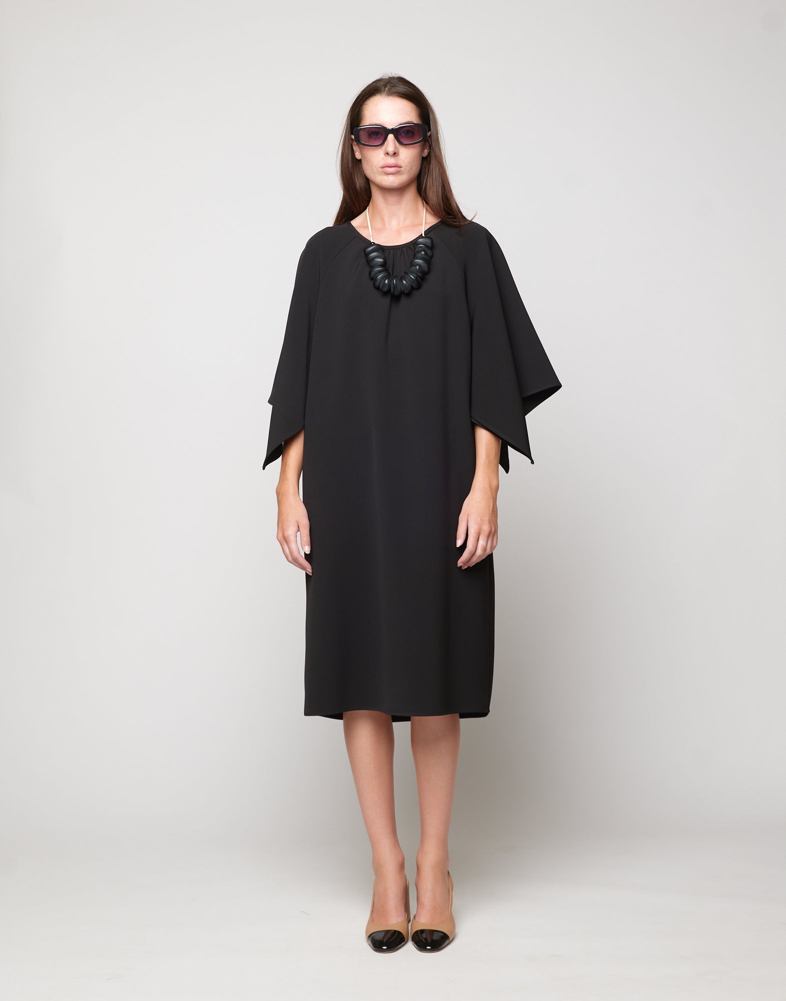 Abito Manica Farfalla in Crepe Sablé Comfort Nero