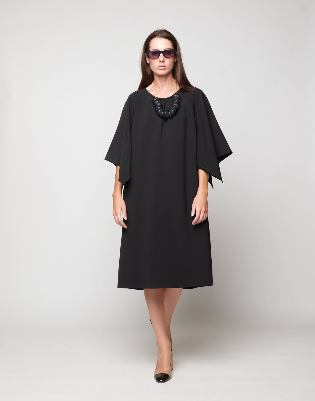 Abito Manica Farfalla in Crepe Sablé Comfort Nero