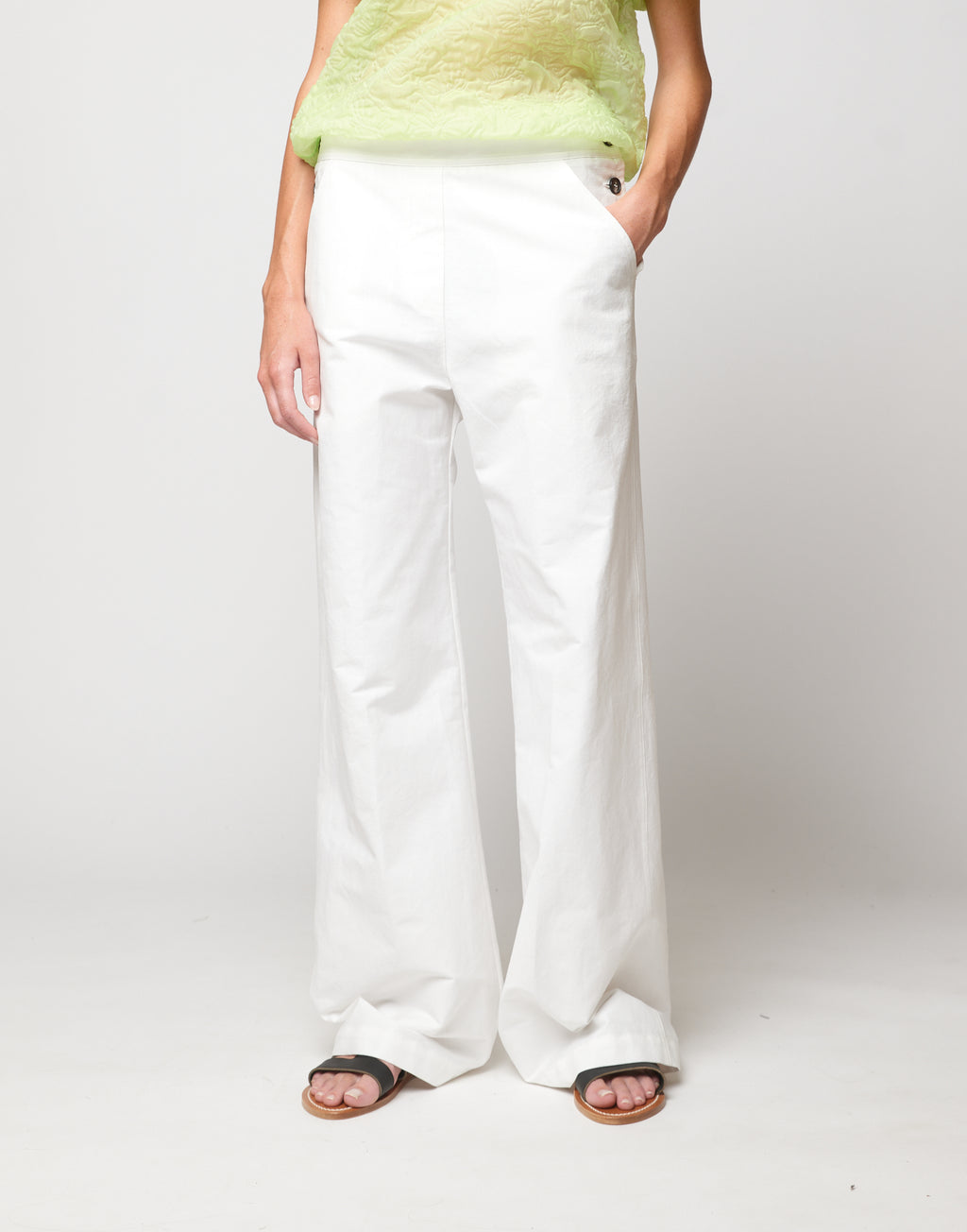 Pantaloni Allacciatura Marinara in Cotone Froissé Latte