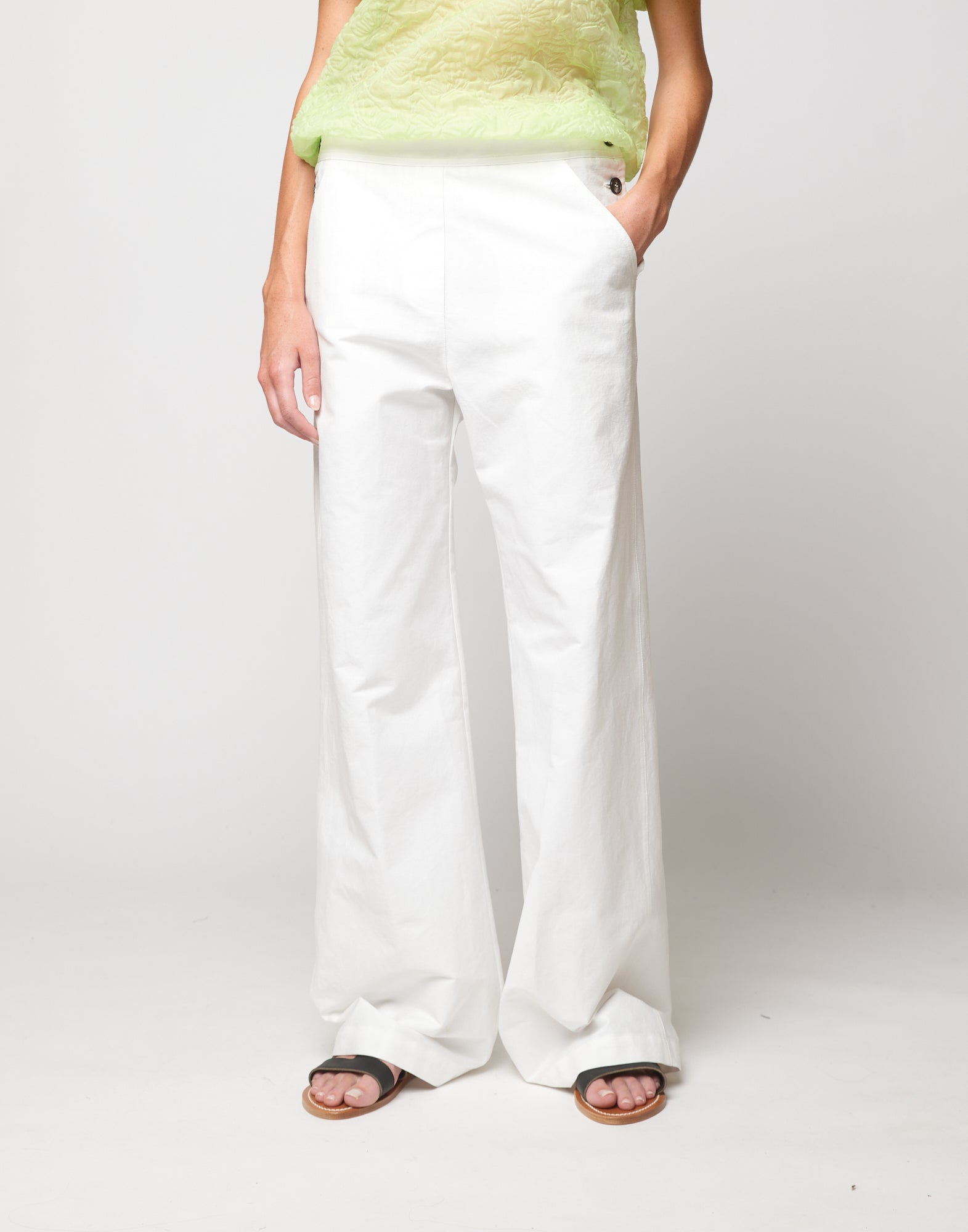 Pantaloni Allacciatura Marinara in Cotone Froissé Latte