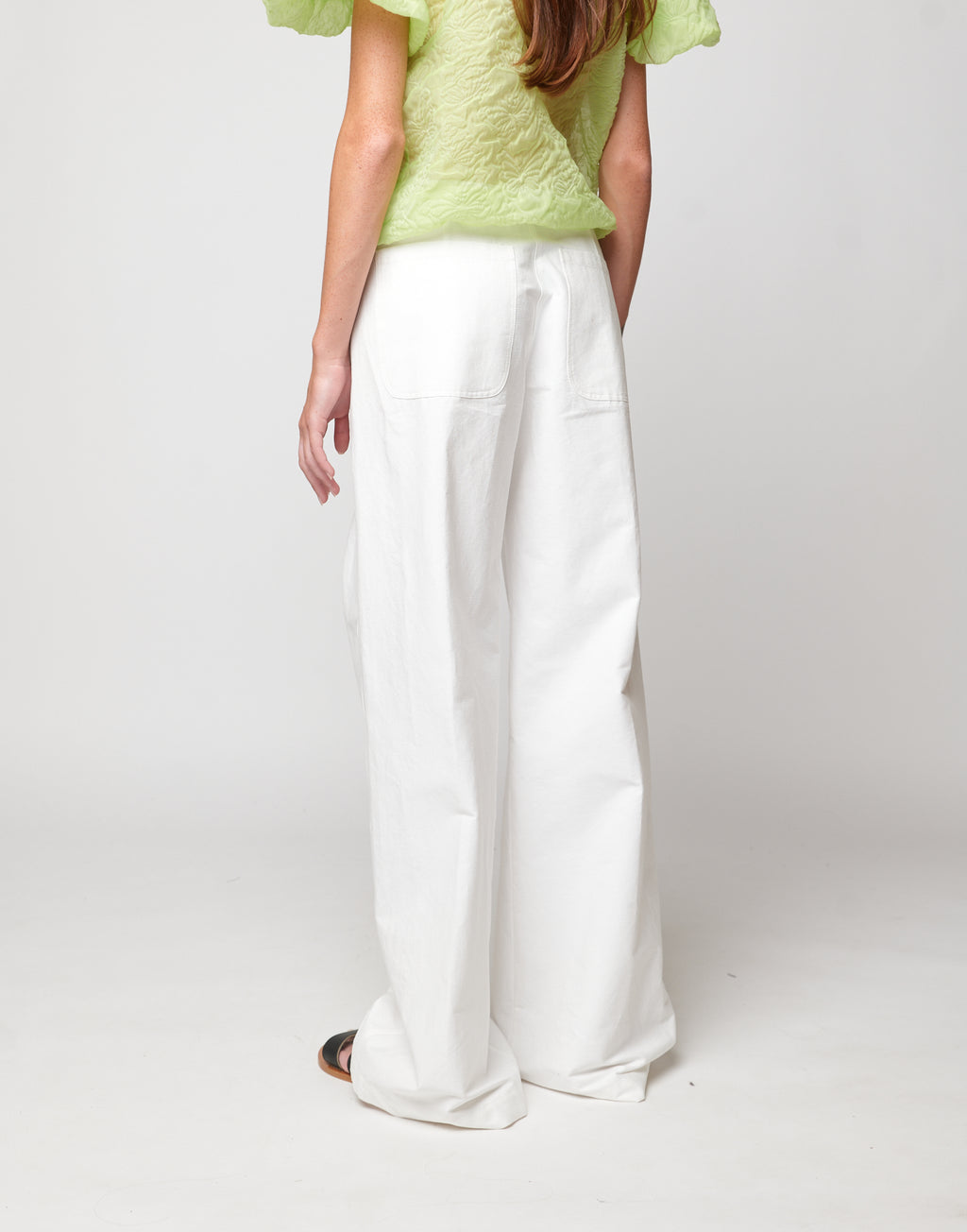 Pantaloni Allacciatura Marinara in Cotone Froissé Latte