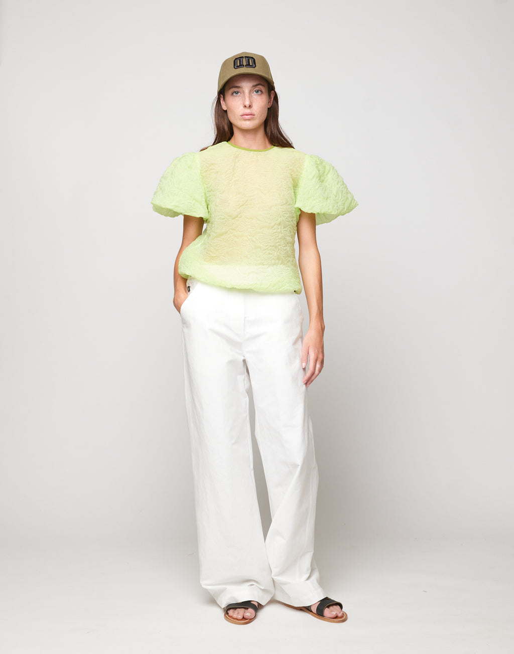 Pantaloni Allacciatura Marinara in Cotone Froissé Latte