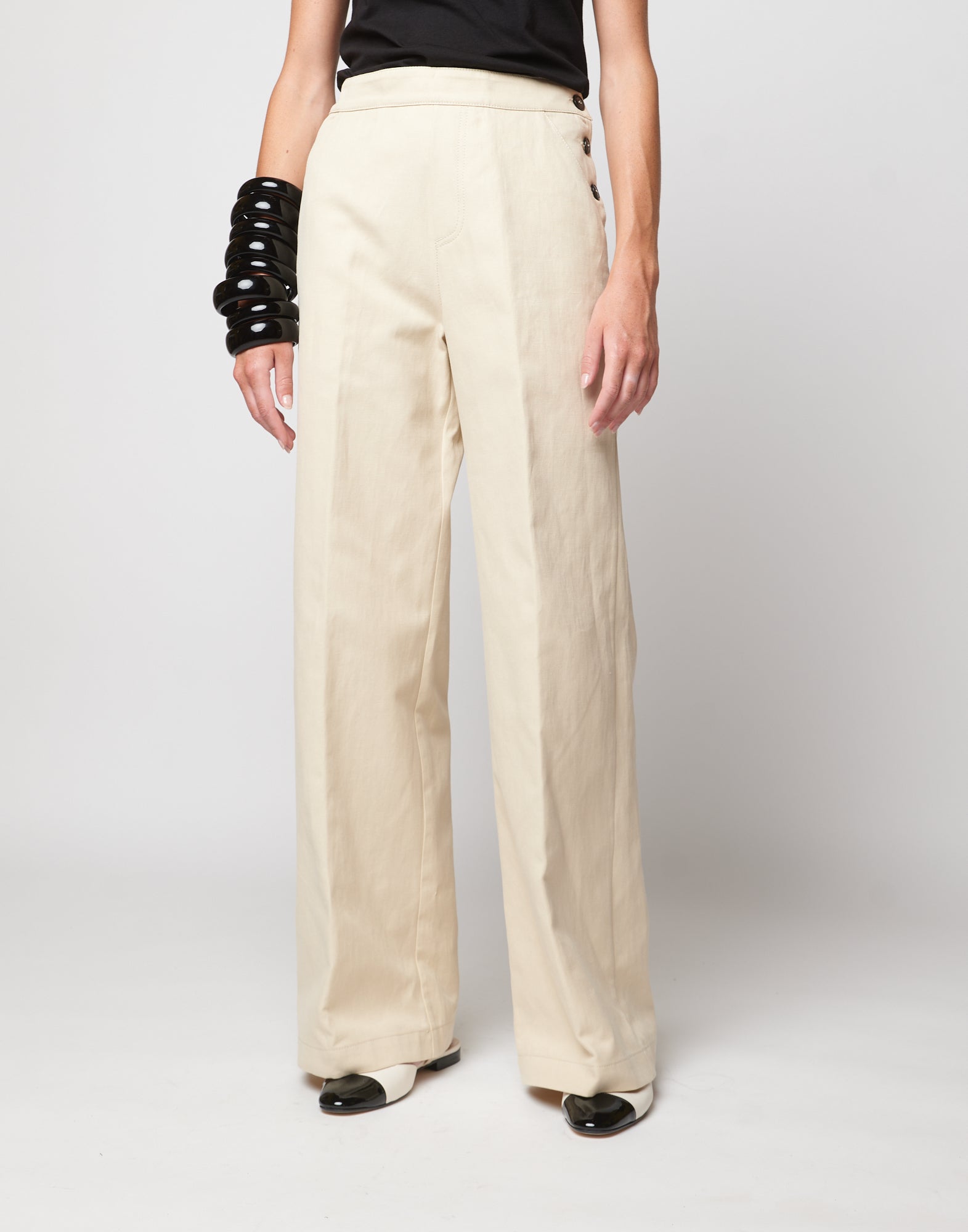 Pantaloni alla Marinara in Lino Cotone Orzo