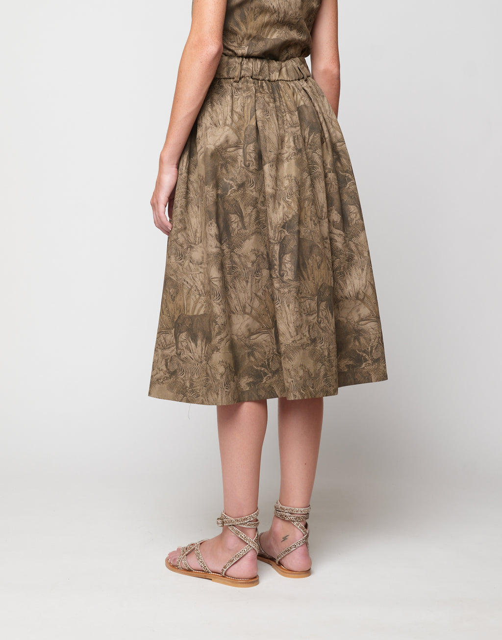 Gonna Ampia in Drill di Cotone Stampa Jungle