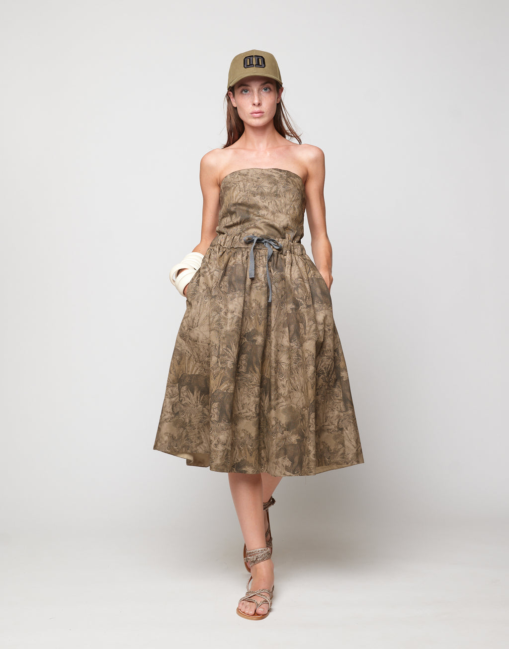 Gonna Ampia in Drill di Cotone Stampa Jungle